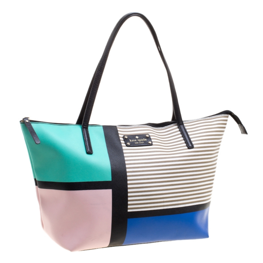 Kate Spade Designer Multicolor Leather Colorblock Harmony Shopper Tote Purse Bag